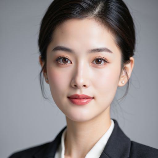 三十岁左右女性头像，穿职业套装，浅色背景，专业学术形象